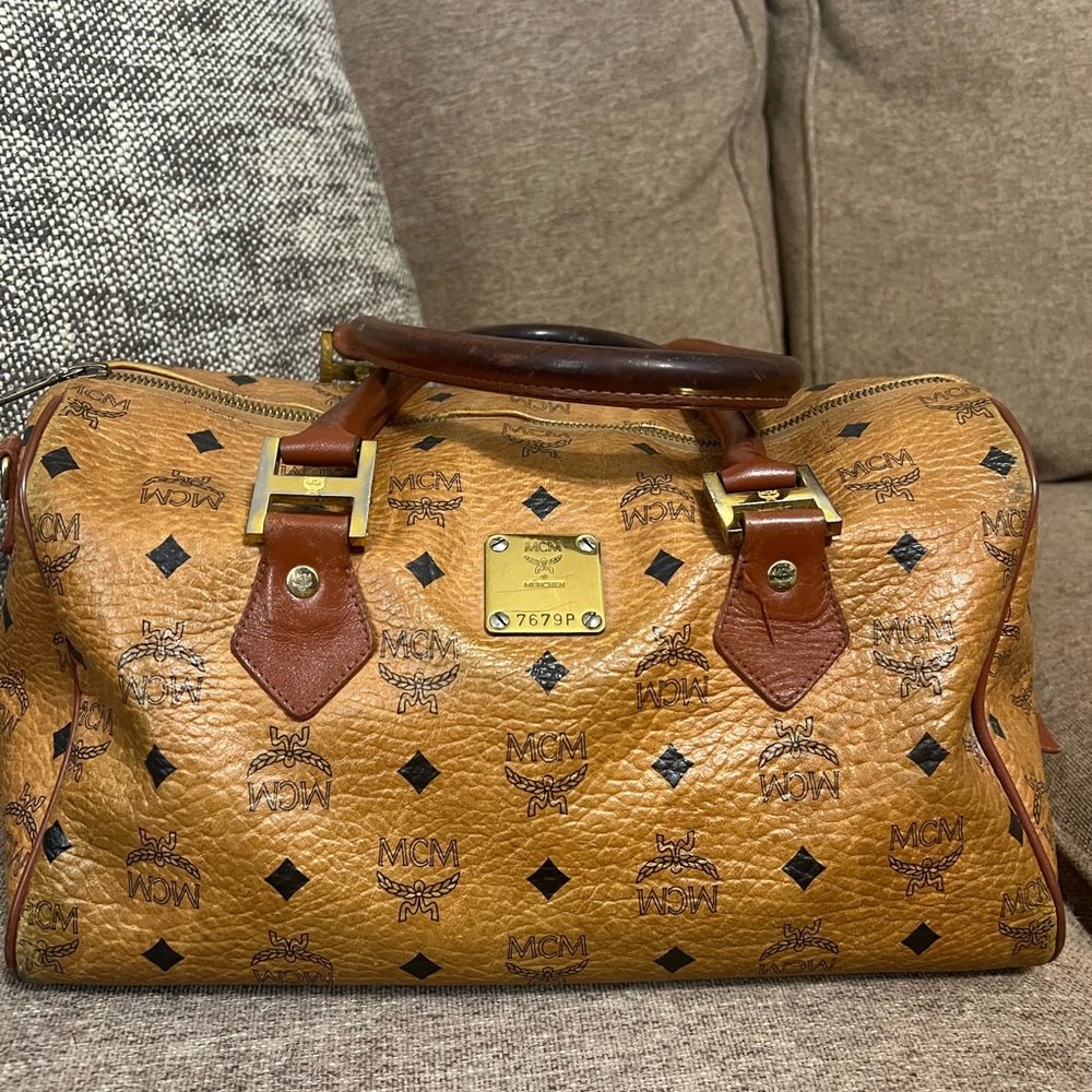 MCM Congac Leather Boston Bag